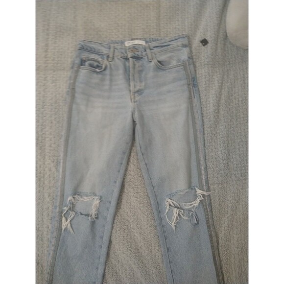 Zara Cropped Distressed Stripe Side Jeans Boho Size 6 - Picture 1 of 6